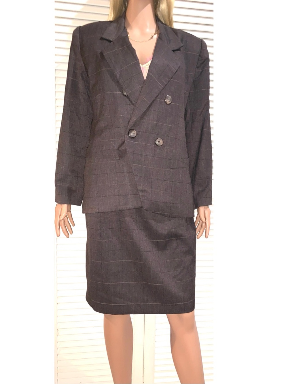 Vintage EH Woods double breasted Skirt set Brown women’s size 10